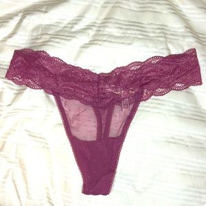 Victoria’s Secret lace thong, L, dusky rose